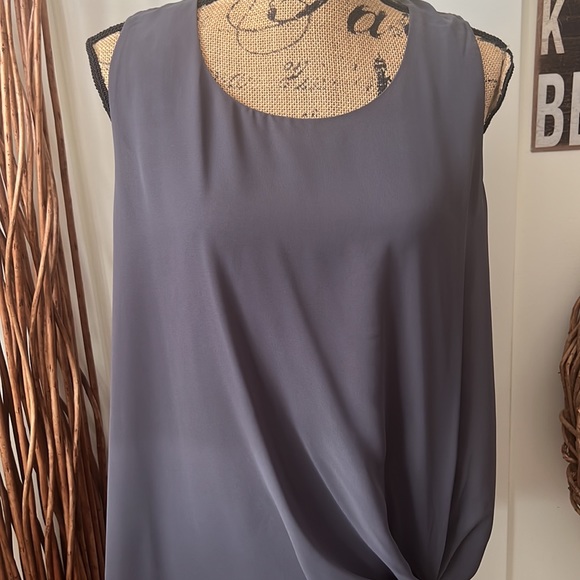 Zenana Charcoal Gray Sleeveless Tie Front Blouse - Picture 2 of 9
